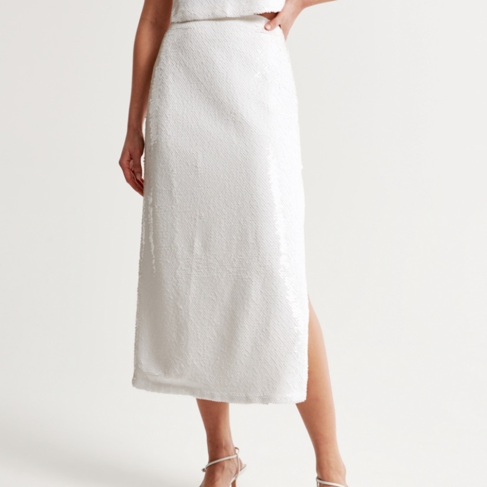 Abercrombie & Fitch Cream Maxi Pencil Sequin Skirt with Slit